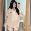 [JEMCLOSET] [PREMIUM] SET ĐỒ BỘ ÁO TAY NGẮN + QUẦN SHORT FORM RỘNG CHẤT VẢI ĐŨI HÀN MỊN - HYIN - 8235