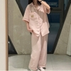 [Premium] [Jemcloset]Set đồ bộ ngủ quần dài + áo tay ngắn, bộ ngủ dài form rộng chất đũi Hàn mịn - DARIN - 8203
