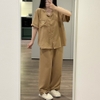 [Premium] [Jemcloset]Set đồ bộ ngủ quần dài + áo tay ngắn, bộ ngủ dài form rộng chất đũi Hàn mịn - DARIN - 8203