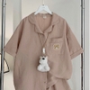 [Premium] [Jemcloset]Set đồ bộ ngủ quần dài + áo tay ngắn, bộ ngủ dài form rộng chất đũi Hàn mịn - DARIN - 8203