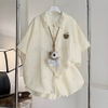 SET BỘ ĐỒ QUẦN BÍ NGẮN HOẠ TIẾT SỌC NƠ FORM RỘNG CHẤT ĐŨI - JINI - 8205 - JEMCLOSET