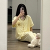 [Premium] [Jemcloset]Set đồ bộ ngủ quần dài + áo tay ngắn, bộ ngủ dài form rộng chất đũi Hàn mịn - DARIN - 8203