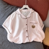 [Jemcloset] Set YOZI - Set đồ bộ, bộ đồ ngủ form rộng quần dài áo tay ngắn chất vãi đũi sọc hàn - YOZI - 8245