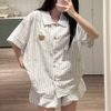 SET BỘ ĐỒ QUẦN BÍ NGẮN HOẠ TIẾT SỌC NƠ FORM RỘNG CHẤT ĐŨI - JINI - 8205 - JEMCLOSET
