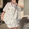 SET BỘ NGẮN FORM QUẦN BÍ HOẠ TIẾT SỌC NƠ GẤU CHẤT ĐŨI SỌC HÀN MỊN 100% COTTON FORM RỘNG - LOEN - 8226