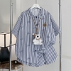 SET BỘ ĐỒ QUẦN BÍ NGẮN HOẠ TIẾT SỌC NƠ FORM RỘNG CHẤT ĐŨI - JINI - 8205 - JEMCLOSET