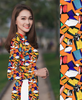 Áo  dài truyền thống họa tiết 3D cam/vàng tay dài - VN Long dress