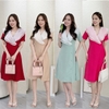Đầm xòe cổ phối bèo, đính nút - GR0268