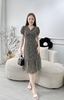 Đầm xòe hoa nhí đuôi cá, tay phồng, đính nút - GR0280