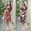 Đầm xòe cổ bẻ đính nút, tay phồng, có túi - GR0300