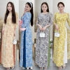 Đầm giả áo dài họa tiết hoa nhí, tay phồng - GR0302