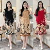Đầm suông hoa tay hơi phồng đính nút, có túi - GR0305