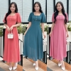 Đầm maxi form dài, cổ vuông đính ngọc, tay lồng đèn - GR0318