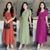 Đầm maxi form dài cổ vuông, đính khoen eo, tay phồng - GR0327