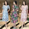 Đầm xòe họa tiết hoa cổ tròn, tay phồng, có túi - GR0326