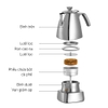 Bình Moka pot Inox 304 Tiamo - 6 cups