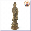 Tượng Quan Âm Bồ Tát Đứng Cầm Gậy Như Ý_Chất Liệu Đồng Nâu Dạ Cổ_Cao 19cm