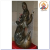 Tượng Quan Âm Tự Tại Bồ Tát Ngồi Lá Sen Chất  liệu Đồng Nâu Dạ Cổ_Cao 15cm
