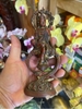 Tượng Quan Âm Tự Tại Bồ Tát Ngồi Lá Sen Chất  liệu Đồng Nâu Dạ Cổ_Cao 15cm