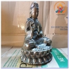 Tượng Quan Âm Bồ Tát Ngồi Cầm Bông Lúa_Chất liệu Đồng Nâu Dạ Cổ_Cao 20cm