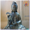 Tượng Quan Âm Bồ Tát Ngồi Cầm Bông Lúa_Chất liệu Đồng Nâu Dạ Cổ_Cao 20cm