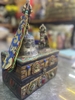 Bộ Chuông Chày Hộp Gỗ -Đính Đá Lam Ngọc- Đá DZI-tổng thể cao 30cm-21x13 cm!