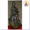 Tượng Quan Âm Tự Tại Bồ Tát Ngồi Lá Sen Chất  liệu Đồng Nâu Dạ Cổ_Cao 15cm