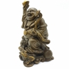 Tượng Di Lặc Bồ Tát Cầm Gậy Như Ý_Chất liệu Đồng Nâu Dạ Cổ_Cao 18cm
