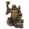 Tượng Di Lặc Bồ Tát Cầm Gậy Như Ý_Chất liệu Đồng Nâu Dạ Cổ_Cao 18cm
