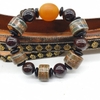 Chuỗi Đá Dzi 3 Mắt Xanh Khúc, Granet, Hổ Phách Thô Đeo Tay_15ly_18ly