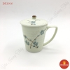 Cốc có nắp men kem vẽ đào xanh