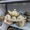 Bộ trà thờ men rạn nổi vẽ Sen Vẽ Vàng 24K [GỐM SỨ BÁT TRÀNG]