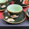 Bộ ấm chén men xanh rêu bọc đồng - Ấm vuông