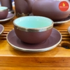 Bộ ấm chén gốm nâu bọc đồng