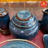 Bộ ấm chén men hỏa biến xanh rêu