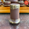 Bộ ấm chén gốm nâu bọc đồng