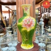 Mai bình cổ cao H50 Sen đá nền vàng Vẽ vàng kim