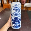 Ống đựng hương thờ men lam vẽ sen [GỐM SỨ BÁT TRÀNG]