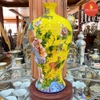 Mai bình H55 Chim công nền vàng Vẽ vàng kim