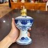 Đèn dầu thờ dáng vai vuông men lam vẽ sen [GỐM SỨ BÁT TRÀNG]
