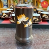 Bộ ấm chén men nâu sen vàng
