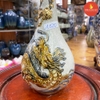 Nậm rồng 1 bầu S2 men rạn đắp nổi Vẽ Vàng 24K