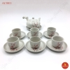 Bộ ấm chén men tro quai dài vẽ hoa đào