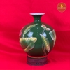 Bình hút lộc H30 Sen cá nổi nền xanh lục vẽ vàng 24K