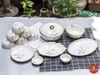 Bộ bát đĩa men kem vẽ đào hồng số 2