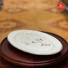 Đĩa bầu dục trơn men kem vẽ đào hồng
