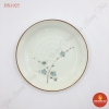 Đĩa tròn men kem vẽ đào xanh