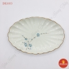 Đĩa bầu dục múi men kem vẽ đào xanh