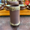 Bộ ấm chén gốm nâu bọc đồng