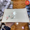 Khay chữ nhật dài men kem vẽ đào hồng